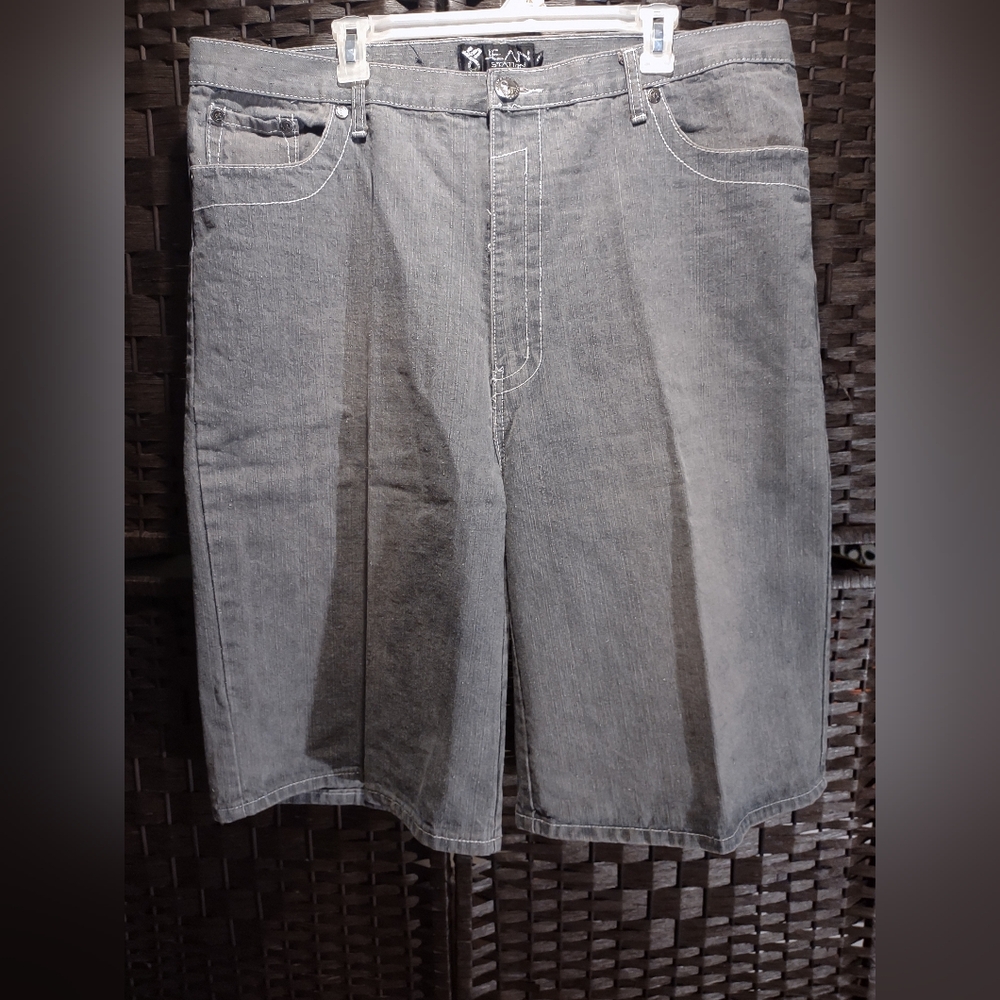 Vintage Y2K Jean Station Baggy  Denim Shorts Mens Size 40 Gray
